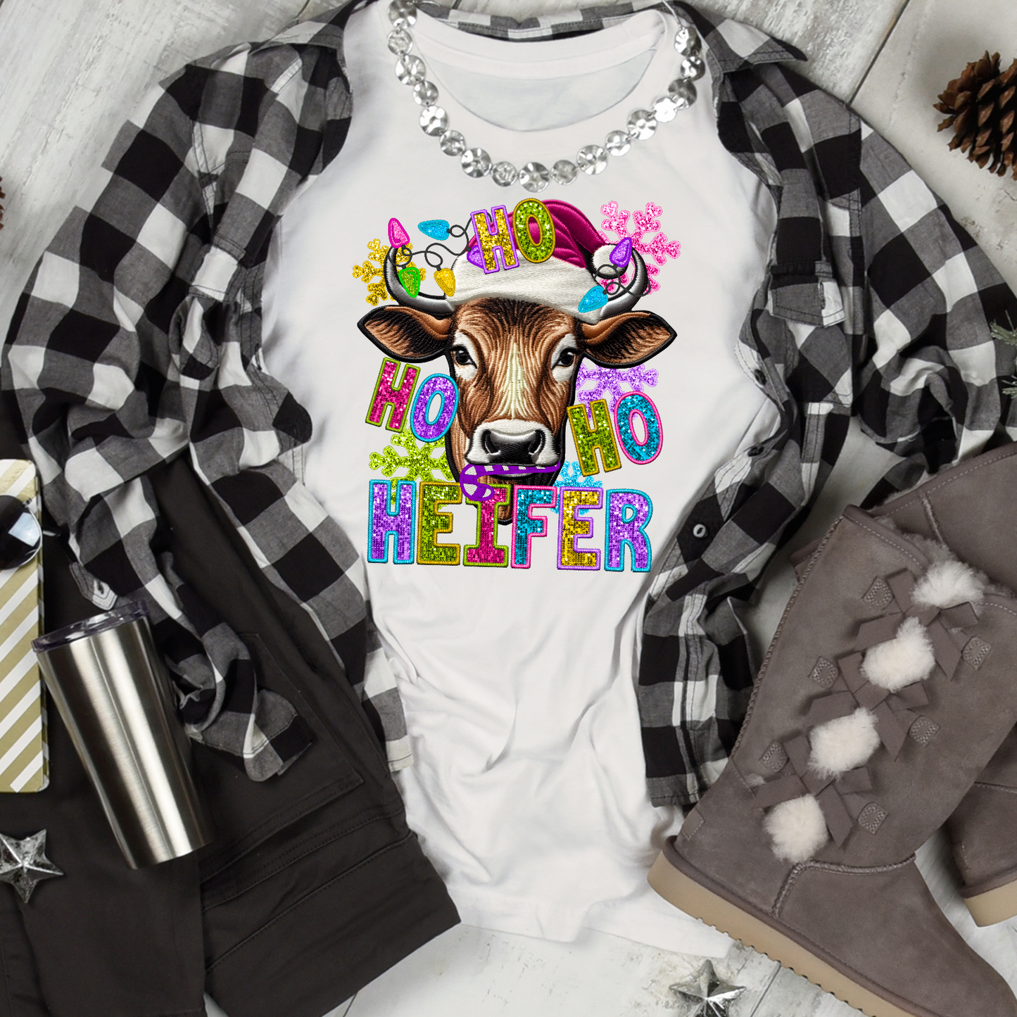 Ho Ho Ho Heifer Faux Sequin & Embroidered DTF Transfer Film 9225