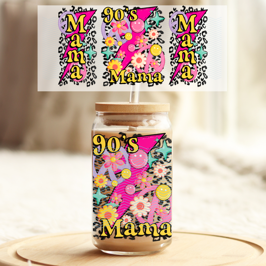 Retro 90’s Mama 16oz Glass UV DTF Transfer Film
