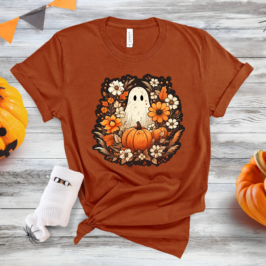 Floral Ghost with Pumpkin DTF Transfer Film 9168