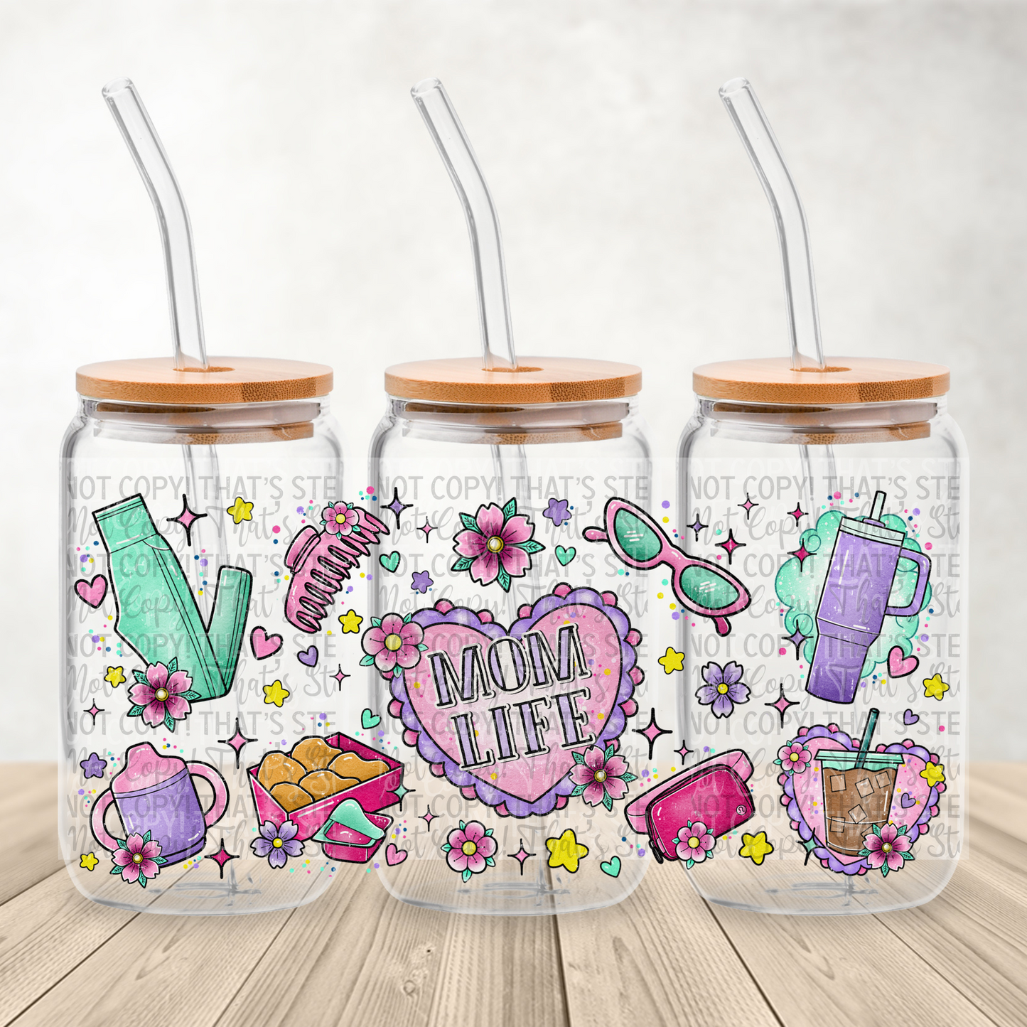 Mom Life essentials - 16oz UV DTF Transfer Film Wrap and Matching Lid G034