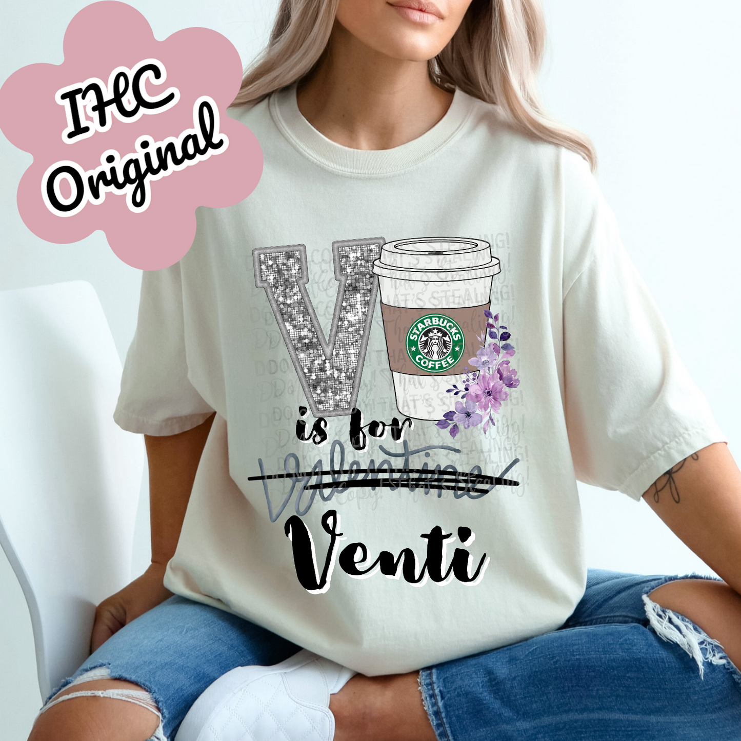 V is for Venti Faux Sequin Faux Embroidered Dtf Transfer Film