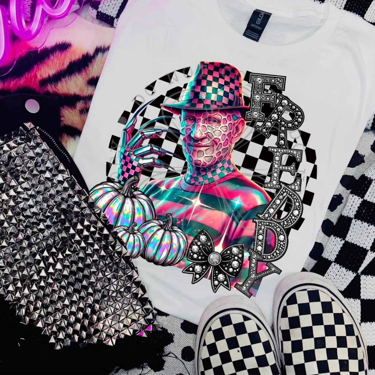 Spooky Freddy Faux Rhinestone Faux Embroidery DTF Transfer Film