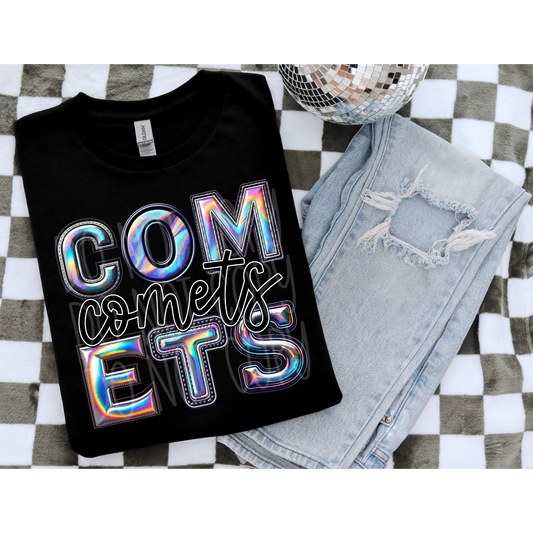 Faux Hologram Faux Embroidery Comets DTF Transfer Film
