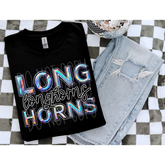 Faux Hologram Faux Embroidery Longhorns DTF Transfer Film