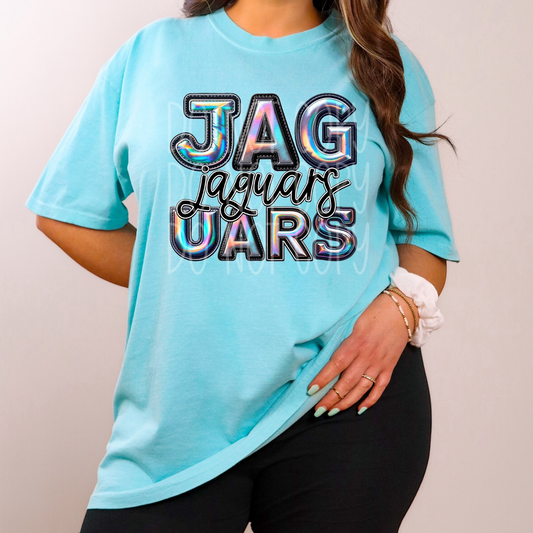Faux Hologram Faux Embroidery Jaguars DTF Transfer Film