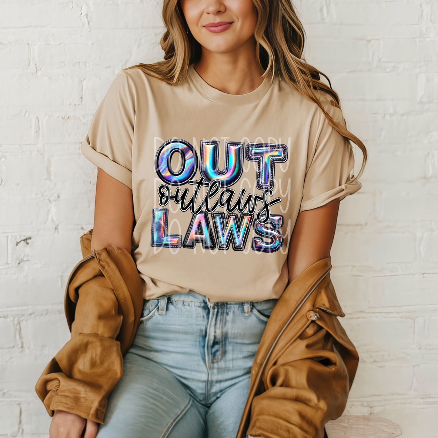 Faux Hologram Faux Embroidery Outlaws DTF Transfer Film