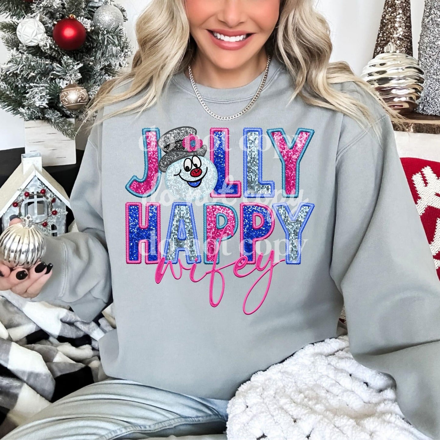 Jolly Happy Wifey Faux Sequin & Embroidered DTF Transfer Film 9242