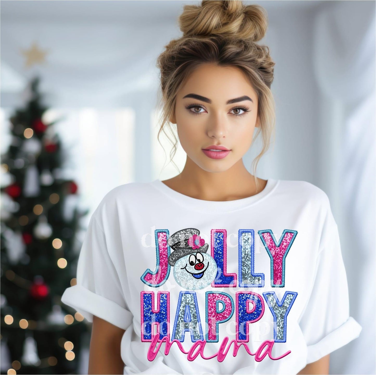 Jolly Happy Mama Matching Faux Sequin & Embroidered DTF Transfer Film 9240