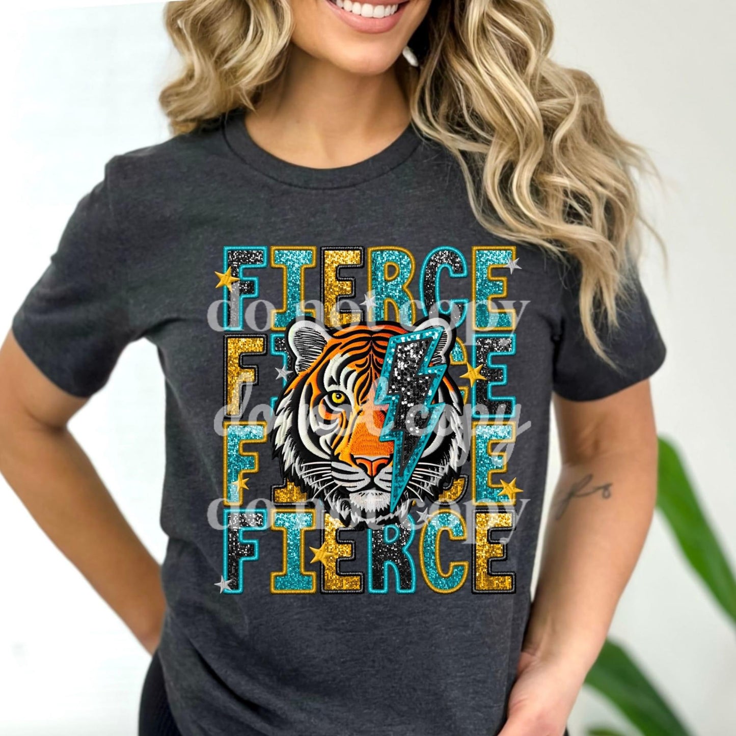 Fierce Tiger Faux Sequin & Embroidered DTF Transfer Film 9244