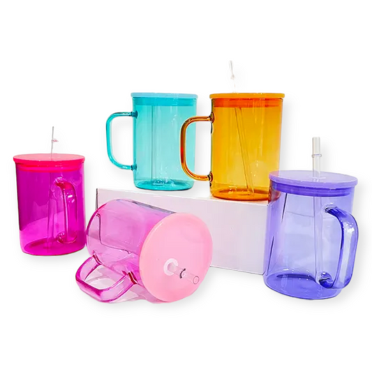 Sublimation/ UV DTF 17 oz Jelly Color Glass Mug with Color Plastic Lid