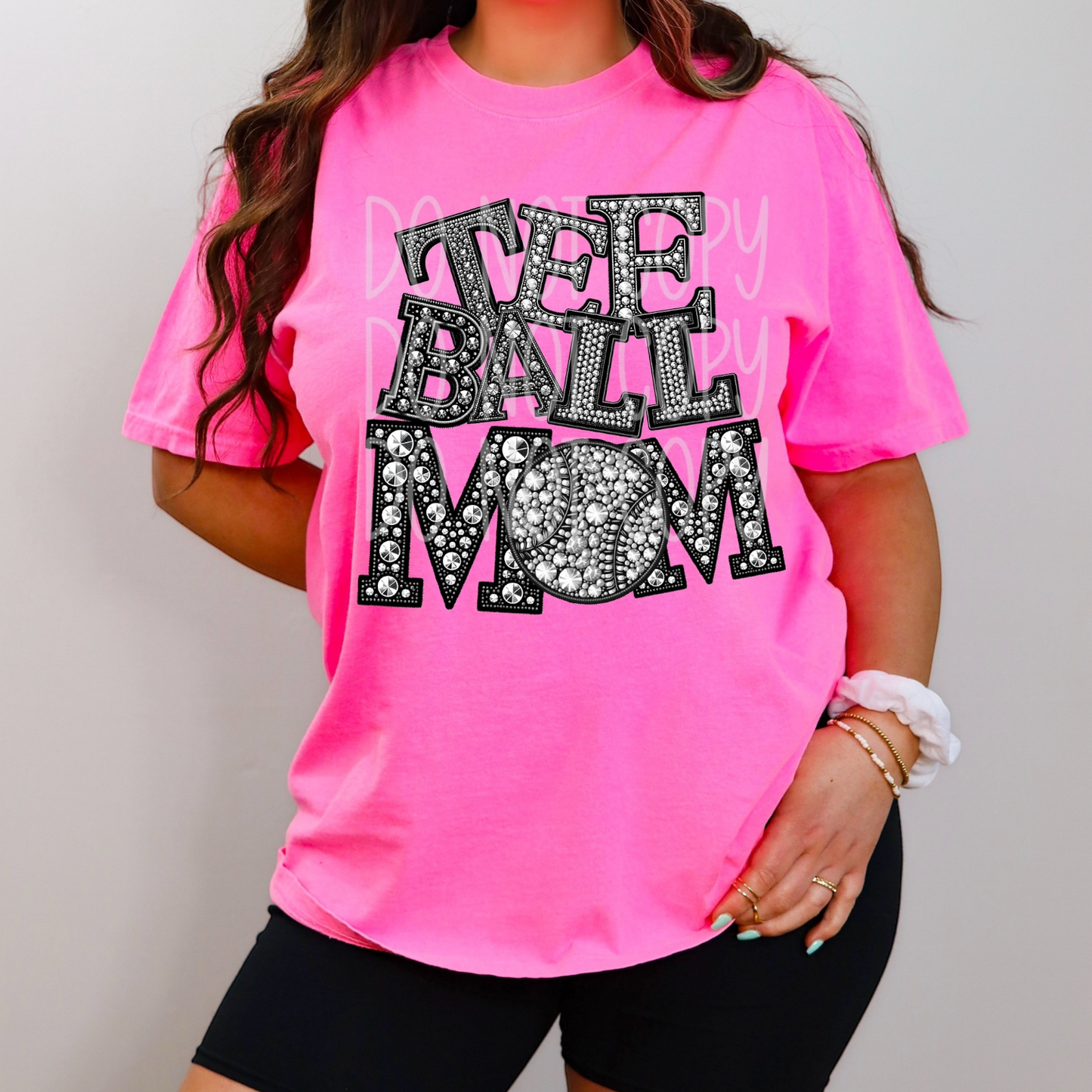 Tee Ball Mom - Faux Rhinestone Faux Embroidered DTF Transfer Film