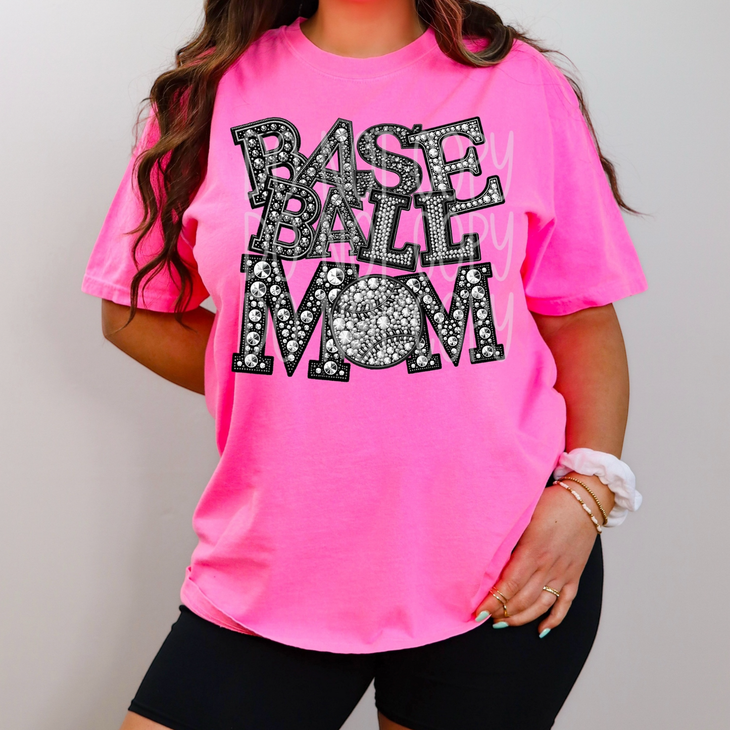 Baseball Mom - Faux Rhinestone Faux Embroidered DTF Transfer Film