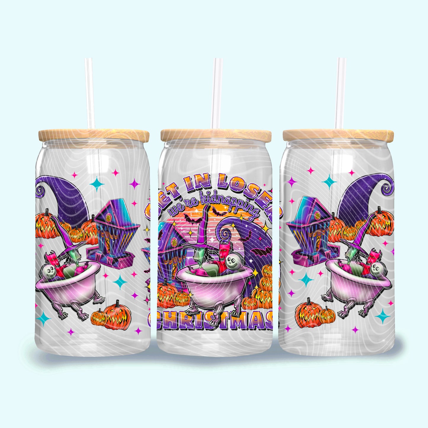 Get in Losers We’re kidnapping Christmas - 16oz Glass UV DTF Transfer Film