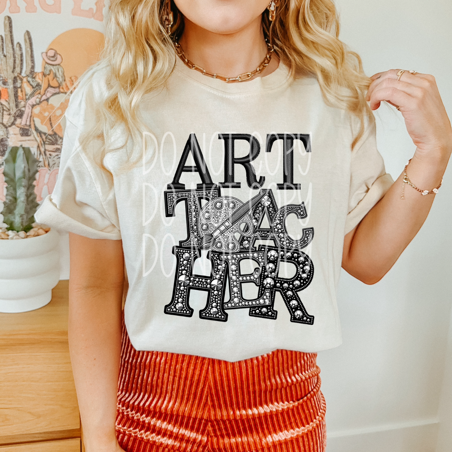 Art Teacher - Faux Rhinestone Faux Embroidered DTF Transfer Film