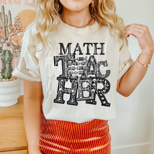 Math Teacher - Faux Rhinestone Faux Embroidered DTF Transfer Film
