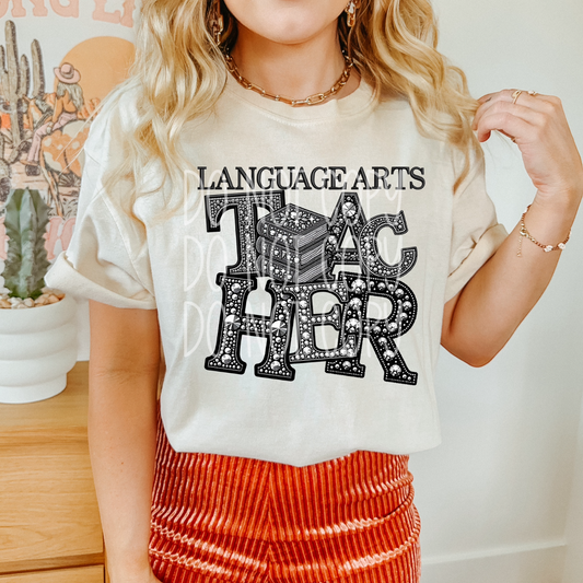 Language Arts Teacher - Faux Rhinestone Faux Embroidered DTF Transfer Film