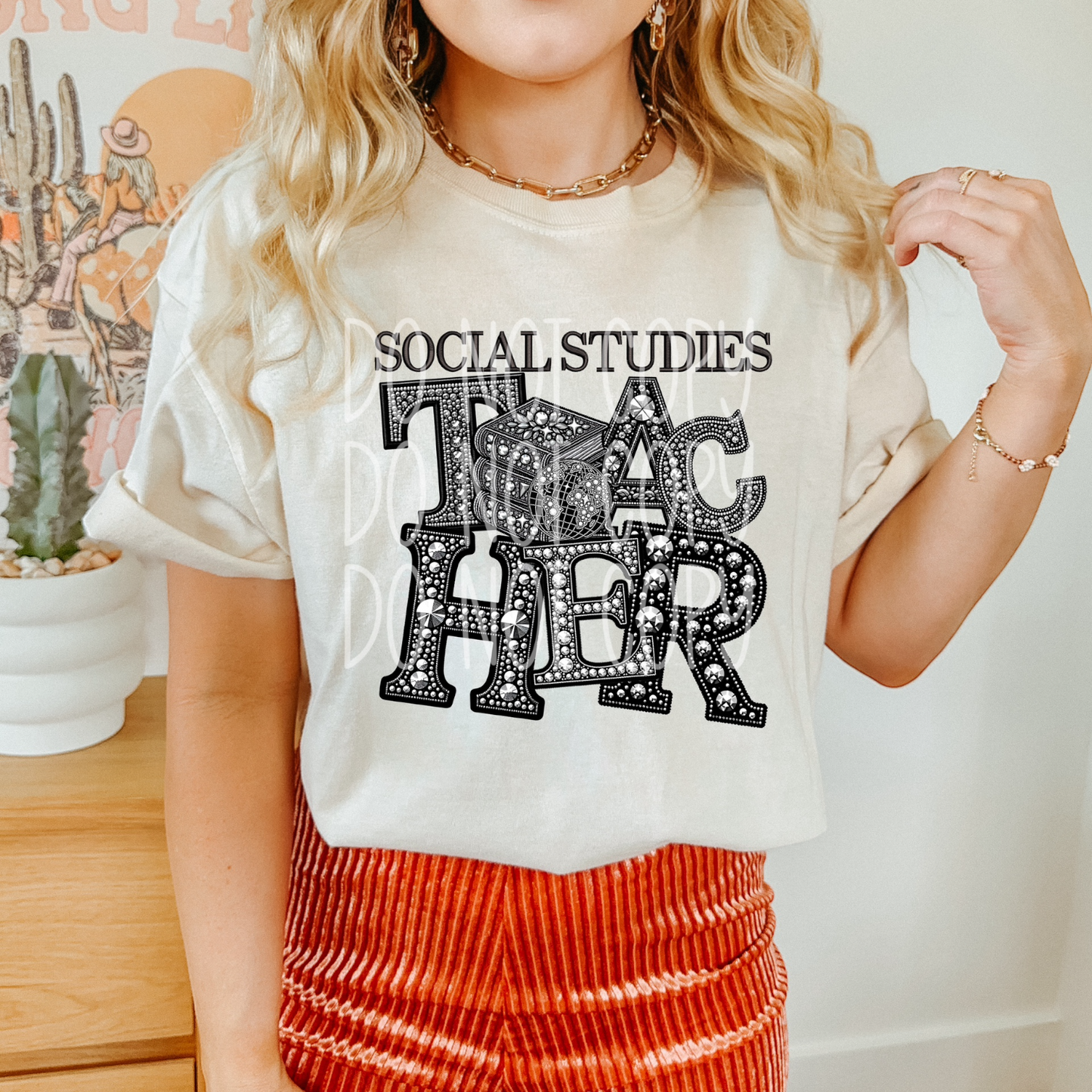 Social Studies Teacher - Faux Rhinestone Faux Embroidered DTF Transfer Film