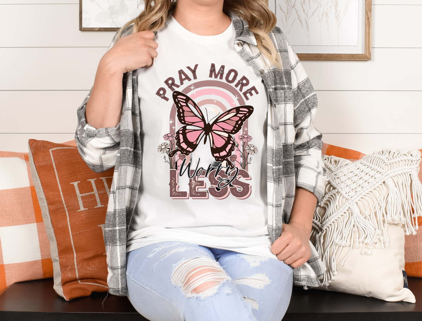 Retro Pray More worry less DTF Transfer Film 1696