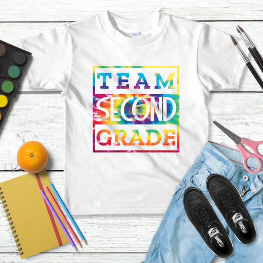Tie Dye Team Second Grade Youth Cotton T-shirt