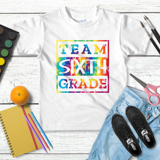 Tie Dye Team Sixth Grade Youth Cotton T-shirt