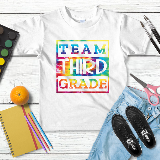 Tie Dye Team Third Grade Youth Cotton T-shirt