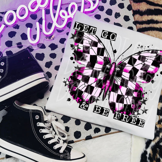 Let's Go and be Free Checkered Butterfly DTF Transfer Film