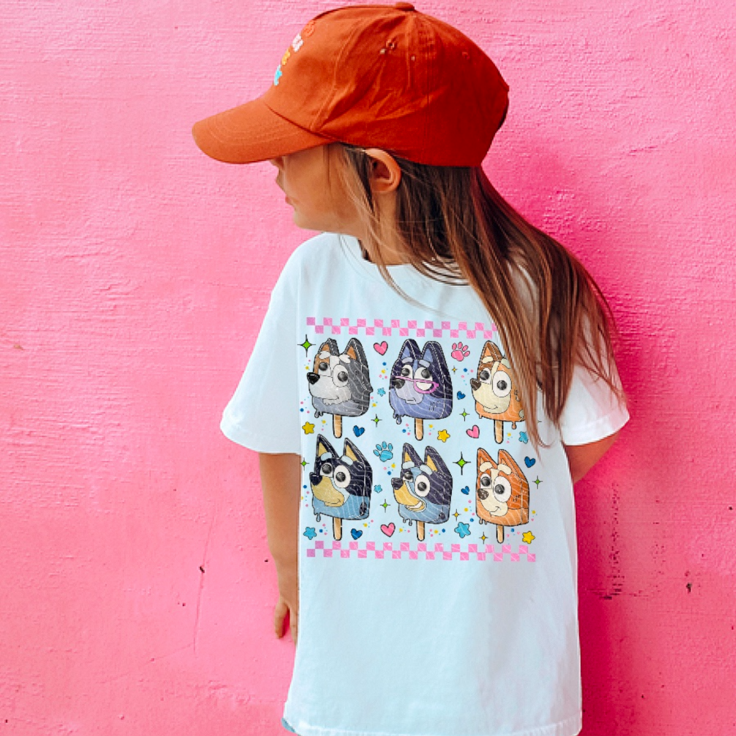 Summer Dog Friends Pink Checker Popsicles DTF Transfer Film