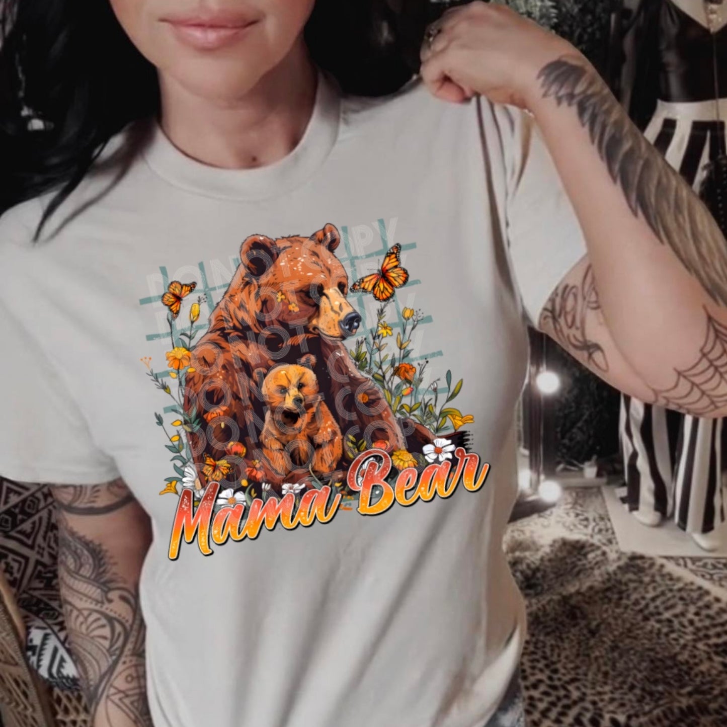 Floral and butterflies Mama bear and cub DTF Transfer Film