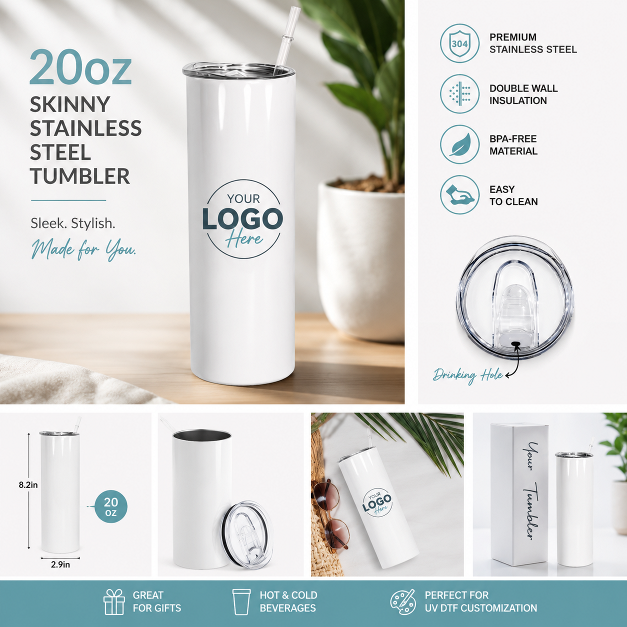 Custom 20 oz Skinny Tumbler | Promotional Drinkware