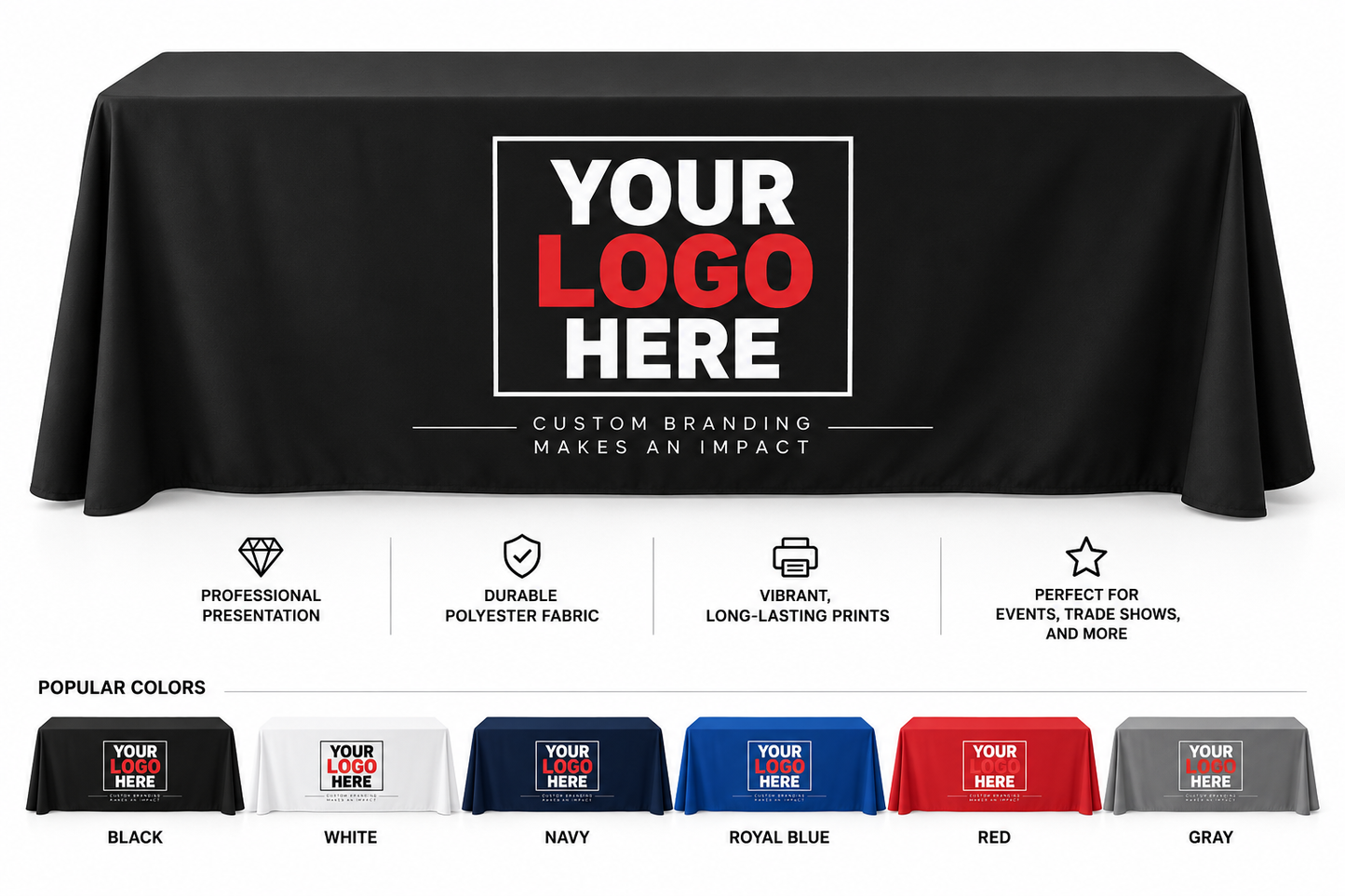 Custom Throw Table Cover with Logo | 6 ft & 8 ft