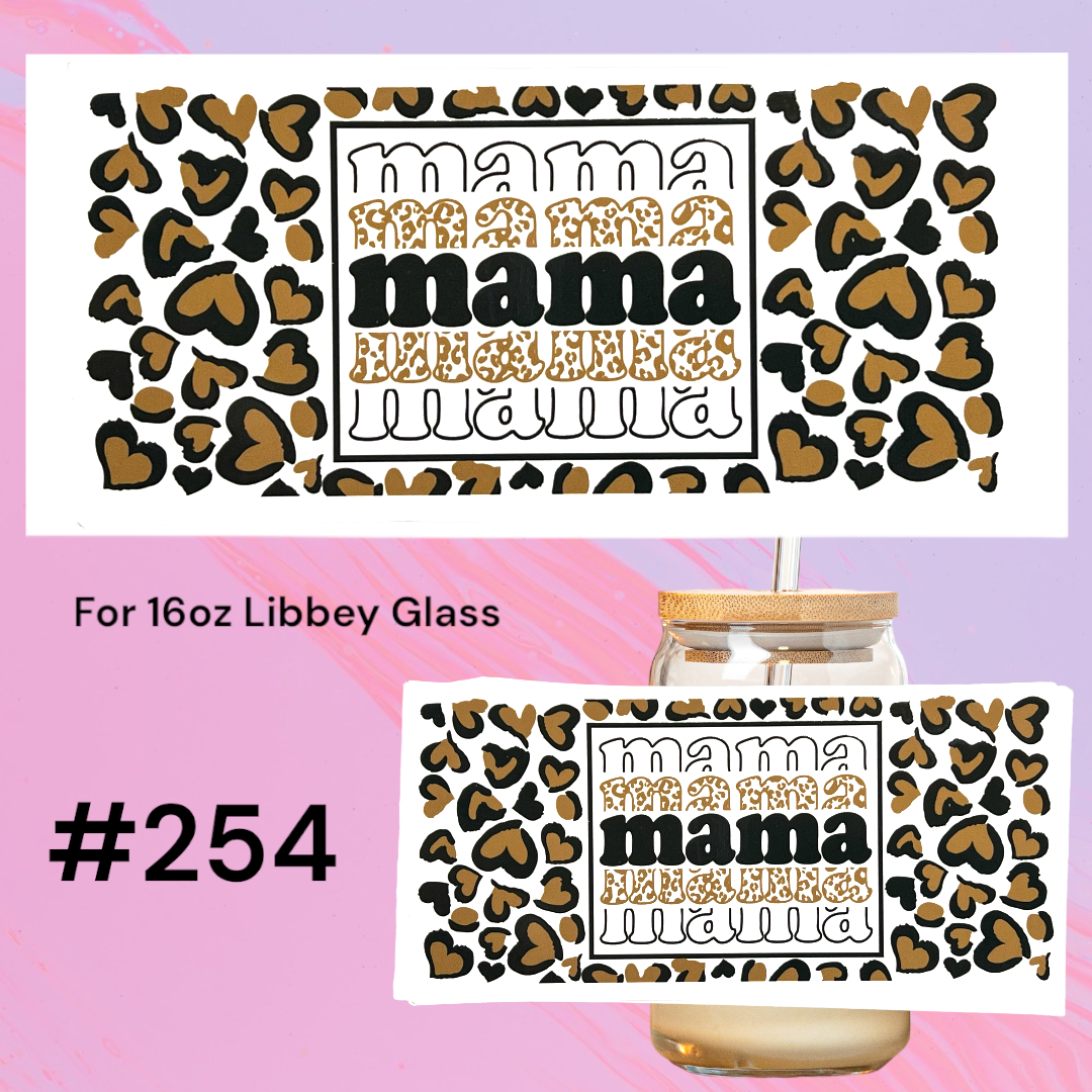 Cheetah Mama 254 UV DTF 16oz Glass Wrap