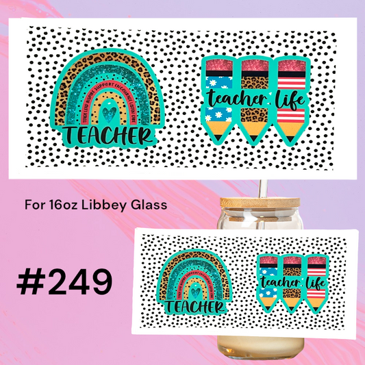 Teacher Pencil 249 UV DTF 16oz Glass Wrap