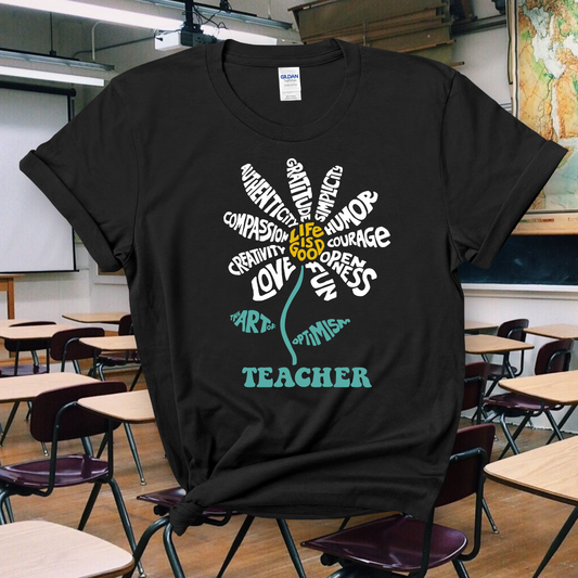 Life is Good Flower Teacher Adult Cotton T-shirt