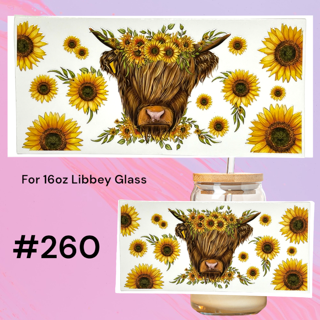 Highland Cow Floral 16oz Libbey Glass Can Wrap