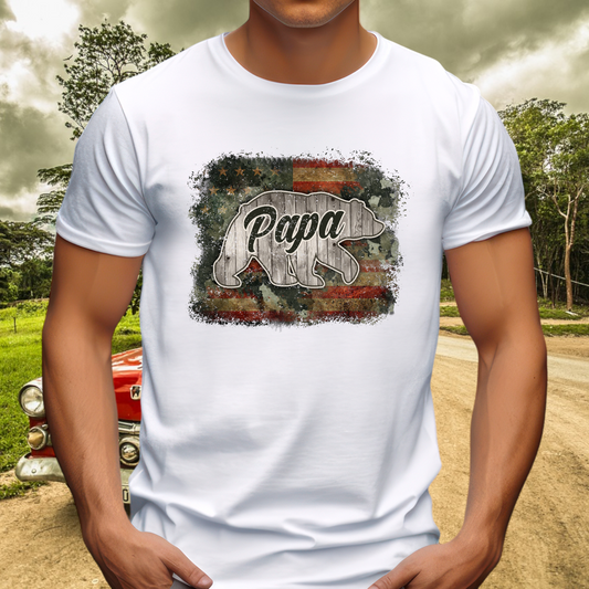 American Flag Papa Bear Adult Cotton T-shirt