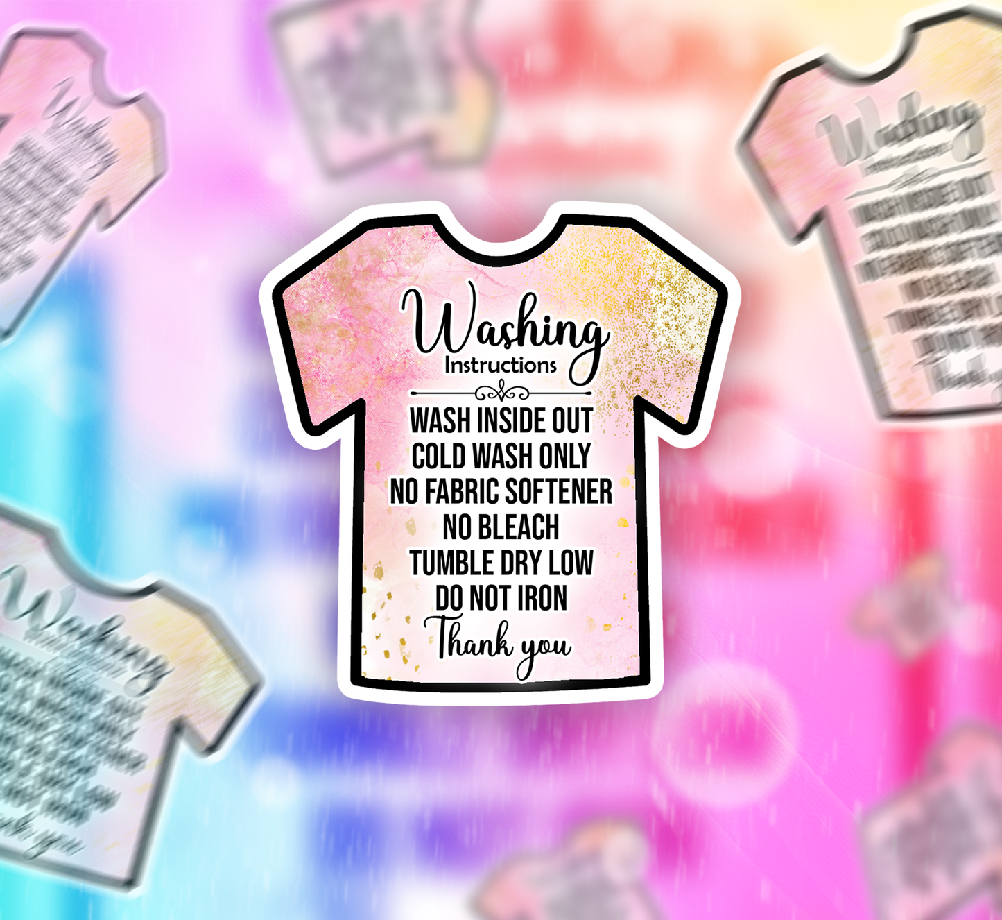 Packaging Care Card Stickers - Tshirt Care instructions - S8
