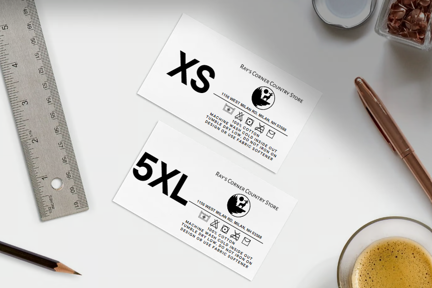 Modern Customizable Shirt Tag Adult Sizes XS-5XL