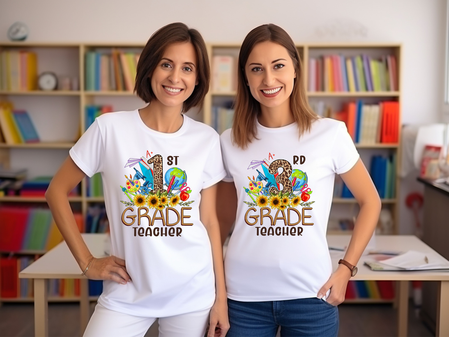 Sunflower Teacher Grade (1st Grade to 5th Grade) Adult Cotton T-shirt