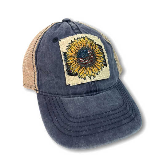American Flag Sunflower Trucker Hat