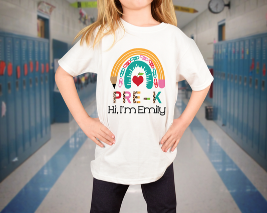 Personalized School Grade Pencil Rainbow with Name Youth Tee