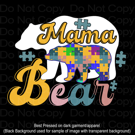 Autism Mama bear Transfer Film 1530