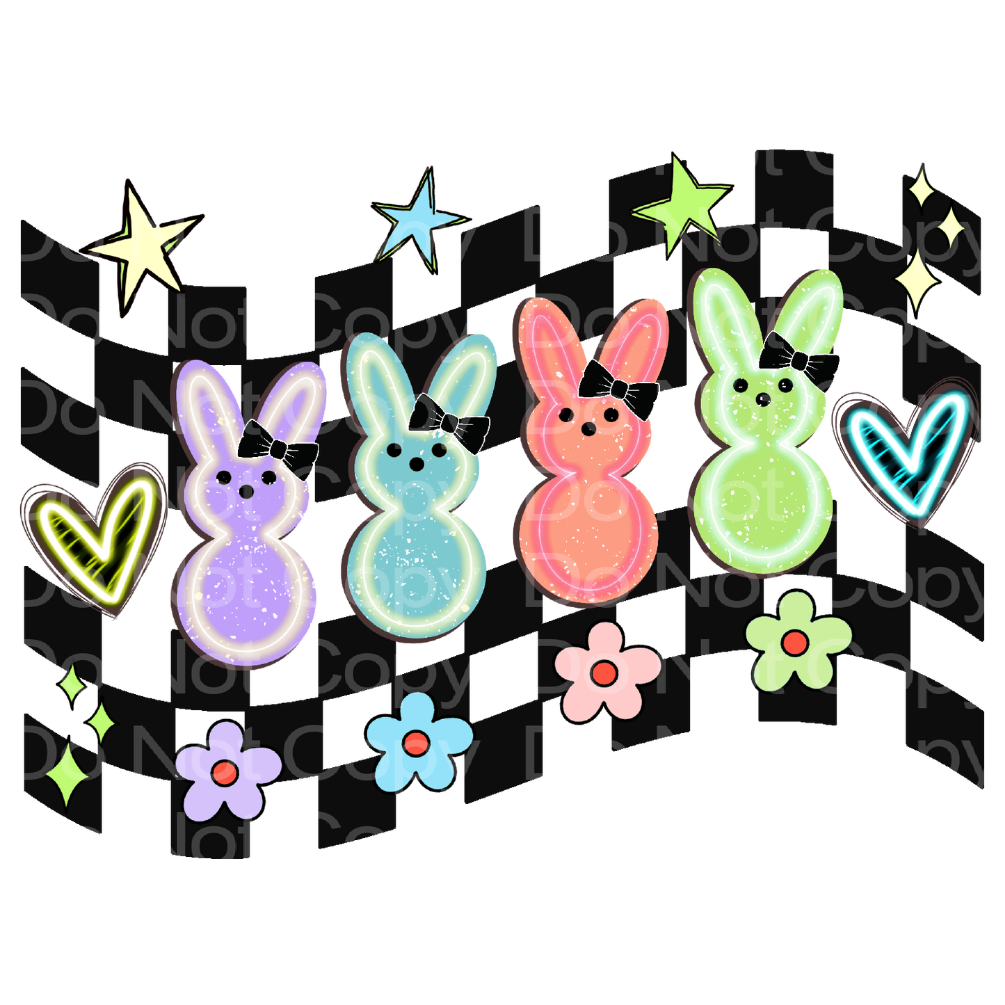 Easter Neon Light Cute Peeps Checkered Transfer Film 2451