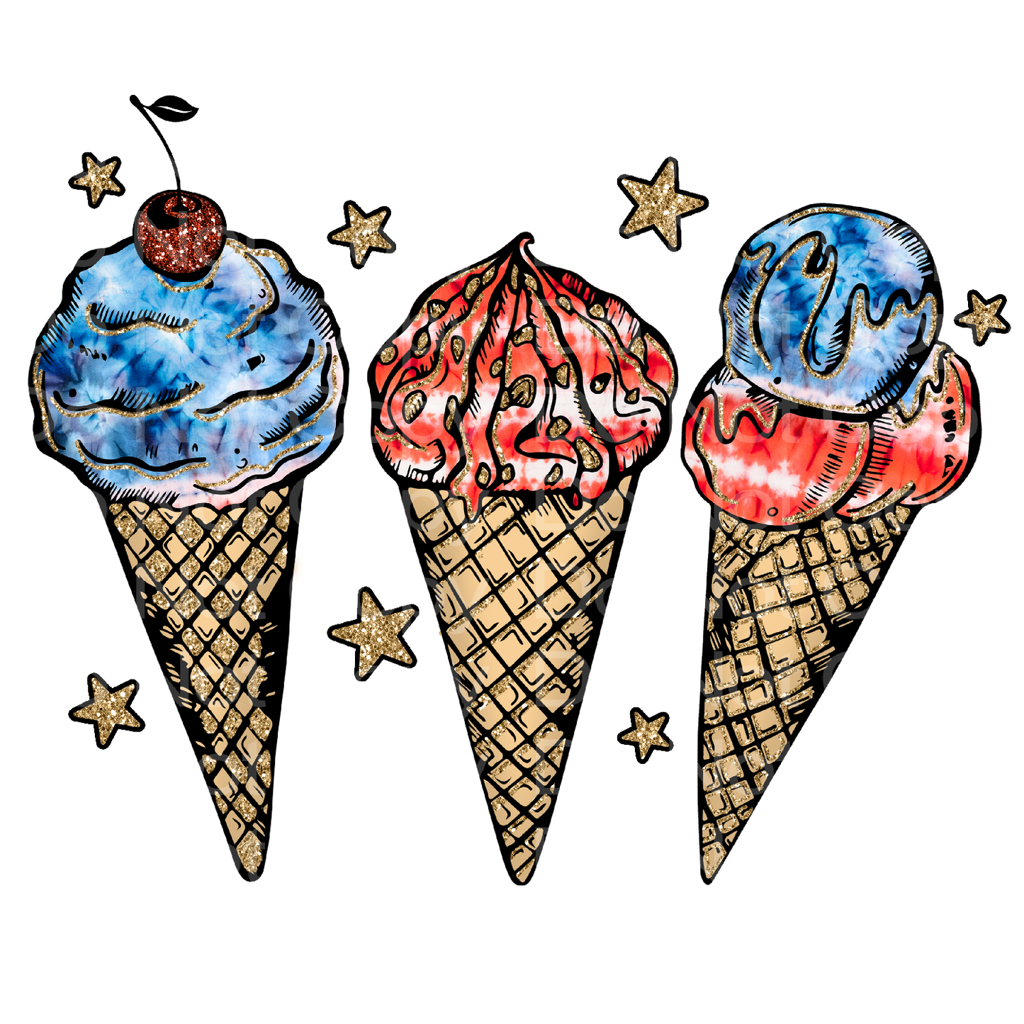 4th of July Ice Cream Cones Transfer Film 1630