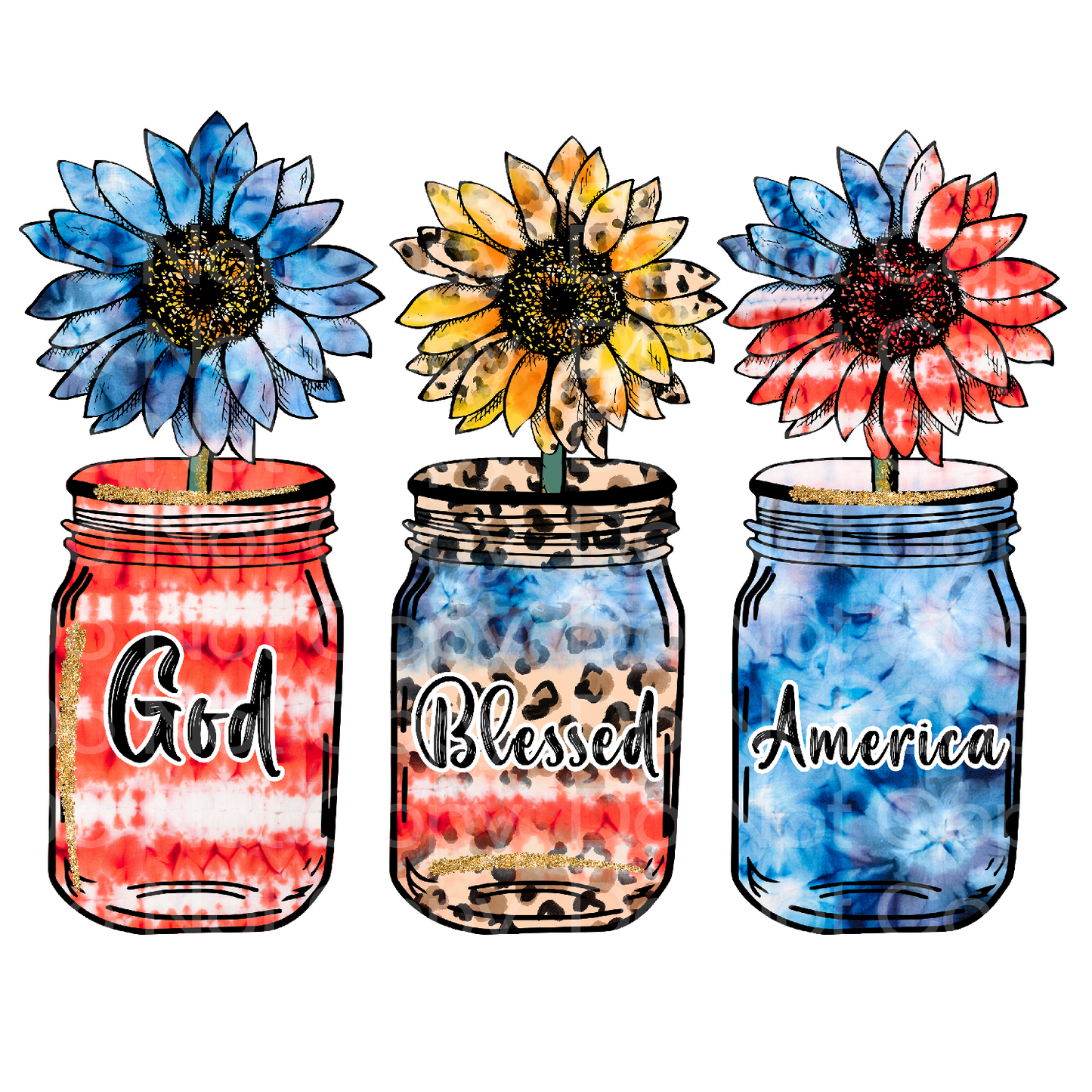 4th of July Sunflower Mason Jars Transfer Film 1619