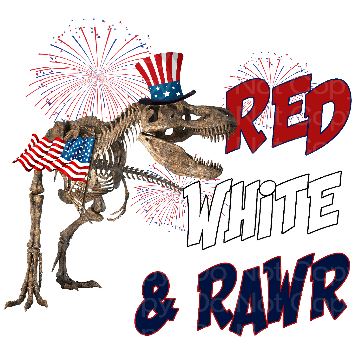 July 4th Dino Red White Rawr Transfer Film 1658