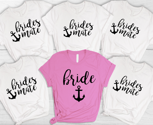 Bachelorette Bride and Brides Mate Anchor Cruise Matching Adult Cotton T-shirt