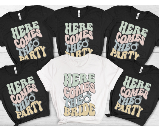 Here Comes The Bride The Tribe Bachelorette Matching Adult Cotton T-shirt