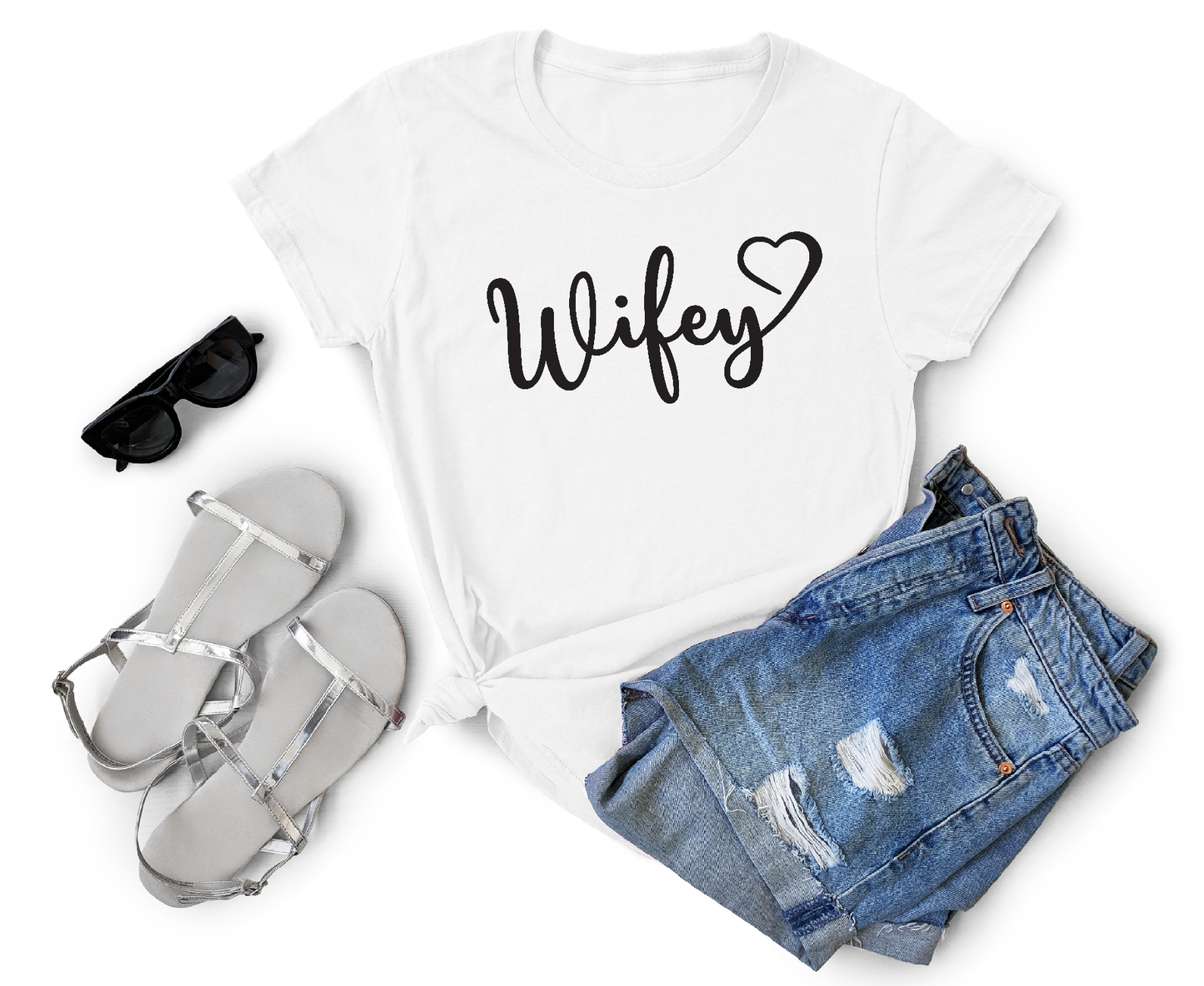 Wifey Heart Script Adult Cotton T-shirt