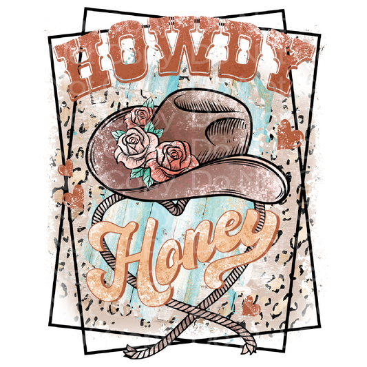 Western Howdy Honey Cow Girl Hat Transfer Film 460