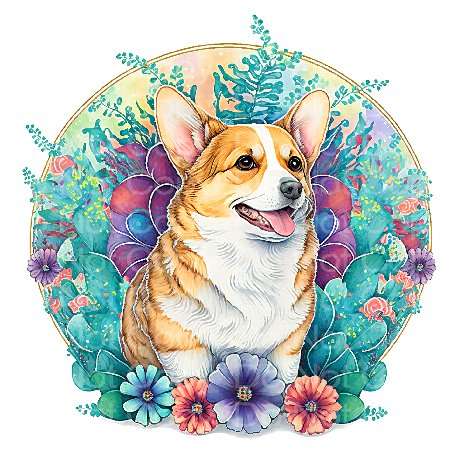Floral Corgi Dog Transfer Film 438